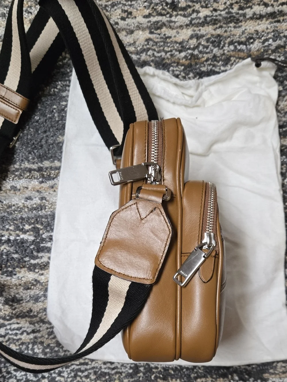 Bally Brown Leather Messenger Bag with Silver Script